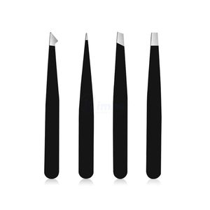 Ensemble de 4 pinces à épiler en acier inoxydable noir, pointues, inclinées, plates, kit de toilettage OEM ODM - Product Image 1
