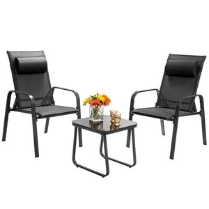 Conjunto de Muebles de Jardín Apilables de 3 Piezas con Respaldo Ajustable para Uso en Exteriores - Product Image 1