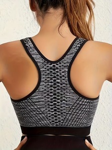 Bralette Deportivo de Alto Impacto con Cierre |   Sujetador deportivo con espalda cruzada y almohadillas para mujer |   Top Deportivo Corto de Punto Sin Costuras con Efecto Heathered - Product Image 5
