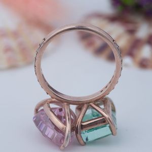 Bague unisexe de luxe en argent 925 plaqué or 14 carats avec deux pierres, émeraude taille poire, pour anniversaire et mariage - Product Image 5