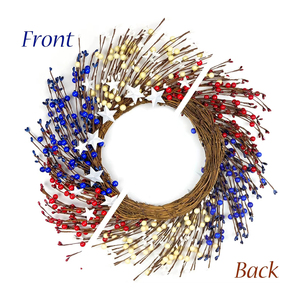 Patriotic Twig Wreath Packed With Red White And Blue Berries And Bold White Stars, Perfect Fourth Of July <b>Front</b> <b>Door</b> <b>Decoration</b> - Product Image 4