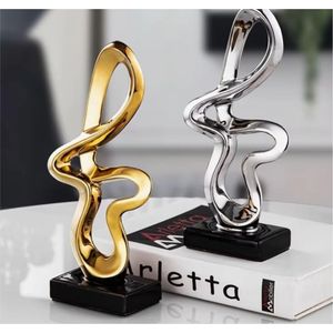 Wholesale Luxury Abstract Metal Sculpture Modern Art Figurine Gold <b>Silver</b> Tabletop Decor <b>Ornament</b> for Living Room Hotel Office - Product Image 1