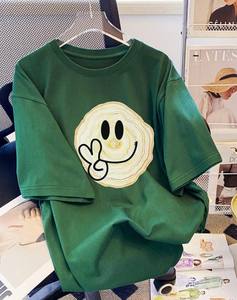 Camiseta de Manga Corta para Mujer, Corte Ajustado, 100% Algodón, Verano, Largo Medio, Cuello Redondo, Talla Grande, Antiarrugas, Secado Rápido - Product Image 2