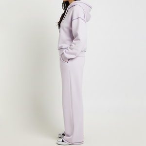 Custom Embroidery Logo Regular Fit Zip up Tracksuit Women 100% Cotton Fleece Contrast Stitch <b>Hip</b> Hop Style Winter Sweatsuit - Product Image 2