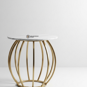 Luxury <b>Round</b> White Marble Top <b>Stool</b> with Gold Stainless Steel Base Modern Decorative Side Table Premium Metal Pedestal for Hotel - Product Image 2