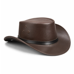 Sombrero de Vaquero de Cuero con Rayas Negras - Product Image 1