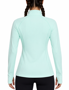 <b>Women</b>’s Mint <b>Quarter</b> <b>Zip</b> Athletic Top Long Sleeve Thumbhole Cuffs Zipper Pockets Lightweight Active Pullover <b>Sweatshirt</b> Supplier - Product Image 2