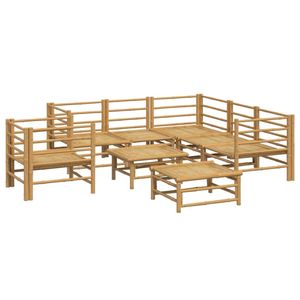 Set Lounge Modulare da Giardino di Medie Dimensioni in Bambù Grigio Chiaro e Poliestere per Spazi Esterni - Product Image 4