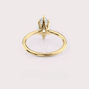 Bague de fiançailles solitaire en diamant de laboratoire taille marquise avec bande pavée en or blanc/jaune/rose 14 carats - Product Image 4