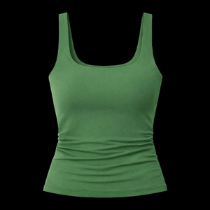Women's Solid Green Knitted Tank <b>Top</b> Scoop Neck Casual Sleeveless Regular Length <b>Top</b> - Product Image 2