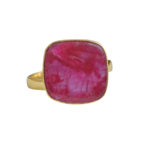 Laxmi Jewellers Geometric <b>Cocktail</b> <b>Ring</b> Natural Ruby Cushion Stone 18K <b>Gold</b> Plated Bezel Setting Women's Fine Jewelry - Product Image 2