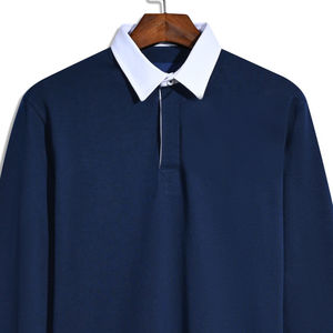 Polo de Rugby para Hombre, 100% Algodón, Personalizable, Color Mostaza Sólido, Cuello en Contraste, Diseño Ecológico Teñido Liso - Product Image 2