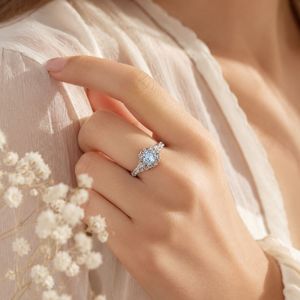 S925 Sterling <b>Silver</b> Blue CZ Flower <b>Ring</b> <b>Adjustable</b> Open Band for Women Fine Jewelry Wholesale - Product Image 3