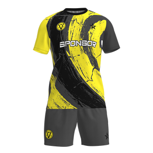 Conjunto de Camiseta de Fútbol Unisex Personalizada, Manga Corta, Cuello en V, 100% Poliéster, Negro con Rayas Rojas, Impresión por Sublimación, Absorbe la Humedad - Product Image 4