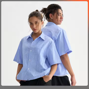 Boxy Fit Button up <b>Shirts</b> Striped Loose <b>Dress</b> <b>Short</b> <b>Sleeves</b> Casual Office Business Lapel Collar Cropped <b>Shirts</b> for Men - Product Image 3