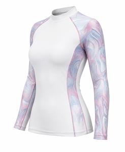 เสื้อแรชการ์ดแขนยาวผู้หญิงลายหินอ่อนสีขาวชมพูฟ้า ป้องกันรังสียูวี ผลิตจากผ้าสแปนเด็กซ์โพลีเอสเตอร์ เป็นมิตรต่อสิ่งแวดล้อม แห้งเร็ว กำลังเป็นที่นิยม - Product Image 3