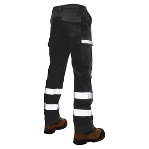 Pantalon de travail thermique respirant noir en coton avec bandes réfléchissantes haute visibilité unisexe pour la construction - Product Image 6