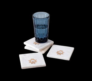 <b>White</b> Marble Inlay <b>Coaster</b> Set Handmade Serving Drinkware Gift Item - Product Image 1