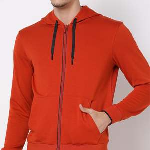 Sudadera con Capucha y Cierre para Hombre, Color Naranja, Corte Regular, Estilo Casual para Otoño, Tejido de Algodón, Color Sólido, Diseño con Bolsillos - Product Image 4