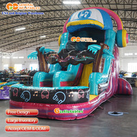 Toboggan aquatique gonflable coloré sur le thème de la musique avec piscine à jets d'eau, toboggan gonflable arc-en-ciel pour location événementielle