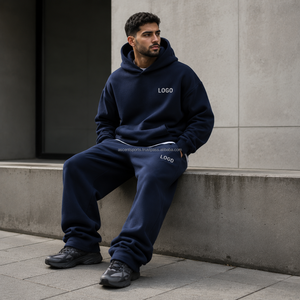 Conjunto de Sudadera y Pantalón Oversize Liso Sin Logo de Forro Polar de Algodón y Poliéster con Capucha con Cordón y Puños Elásticos al por Mayor OEM - Product Image 2