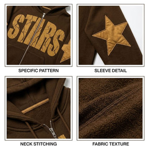 Ensemble de survêtement unisexe marron à capuche avec étoiles dorées et imprimé craquelé, fermeture éclair sur le devant, sweat-shirt et pantalon décontractés pleine longueur - Product Image 6