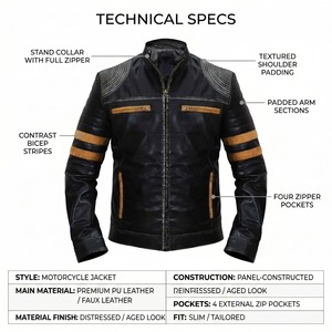 Custom Men Vintage Black Leather <b>Jacket</b> Quilted Shoulder <b>Biker</b> Moto <b>Jacket</b> Wholesale Cafe Racer Leather <b>Jacket</b> Manufacturer - Product Image 6