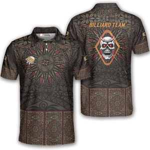 Polo de billard pour homme noir, gris et jaune, à manches courtes, séchage rapide, décontracté, sportif, imprimé - Product Image 6