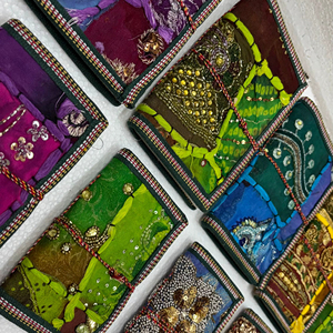 Embroidered Patchwork Cotton Journal 5x7 Inch Handmade Silk Screen Printed Fabric <b>Notebook</b> Beaded Cover <b>Diary</b> Vintage Textile - Product Image 1