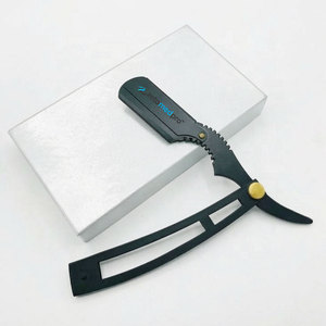 Rasoir personnalisé avec logo pour barbier, lame en acier durable pour le visage, le bikini et les aisselles, classique noir avec verrouillage à bascule - Product Image 1