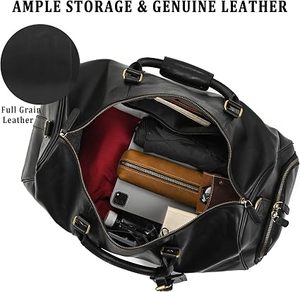 Genuine Full Grain Leather <b>Weekender</b> Duffle <b>Bag</b> <b>With</b> <b>Shoe</b> <b>Compartment</b> Travel Carry On - Product Image 4