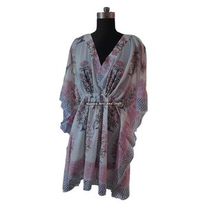 Hand Block Printed Cotton Kaftan XL Indian Caftan KFCS196 Abaya Kaftan Dubai Fashion Handmade Maxi Design Short Jalabiya Style - Product Image 4