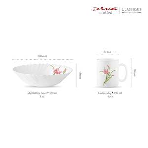 ชุดของขวัญเครื่องแก้ว Diva Classique 5 ชิ้น ชุดกาแฟ 5 ชิ้น ชามสีแดงสดและแก้วกาแฟ ใช้กับไมโครเวฟได้ สีขาวอ่อน - Product Image 3