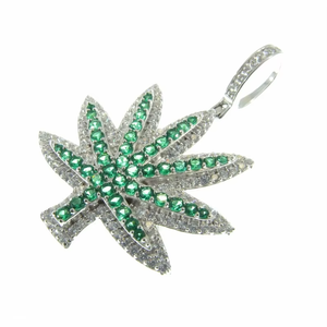 Hiphop Leaf Pendant 925 <b>Silver</b> Moissanite Round Brilliant Cut Bezel Setting Unisex Everyday Wear - Product Image 2