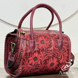 Sac de voyage Speedy en cuir véritable fait main, motif floral, pour femme, style western, sac à bandoulière, sac de week-end, prix d'usine - Product Image 1