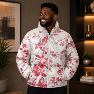 Heritage Masonic Regalia Custom OEM <b>Mens</b> Heated Winter Puffer <b>Jacket</b> Fully Sublimated Double Shade Pink & <b>White</b> Warm <b>Jacket</b> - Product Image 2