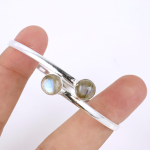 Wholesale Handmade 925 Sterling Silver Plated Natural Rose Quartz Gemstone Two <b>Stone</b> Teardrop Bypass Bangle <b>Bracelet</b> Elegant - Product Image 2