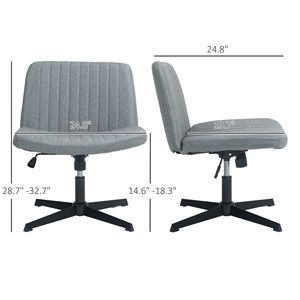 Sedia da Ufficio Grigia Senza Braccioli in Tessuto, Sedia da Scrivania per Computer con Altezza Regolabile e Base in Nylon per Uso Direzionale, Sedia da Lavoro/Vanity - Product Image 3