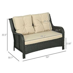 2 Seater Outdoor <b>Sofa</b> Set PE Rattan Wicker Loveseat with <b>Waterproof</b> Cushions Beige Patio Furniture - Product Image 3
