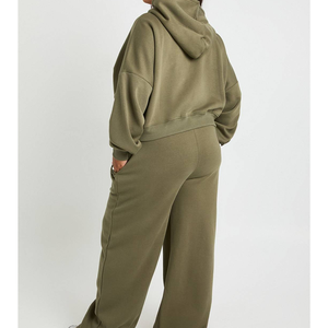 Ventes chaudes : Ensemble de survêtement pour femme grande taille en coton/polyester, avec capuche, fermeture éclair et cordon de serrage, pour l'entraînement et le jogging - Product Image 3