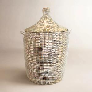 Panier en jonc de mer avec couvercle conique, panier de rangement fait main, vente en gros, écologique, fabriqué au Vietnam - Product Image 1