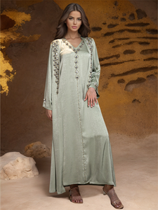 Robe abaya brodée, robe abaya pour femmes, robe musulmane, robe de luxe de Dubaï, robe deux pièces ornée de strass cousus à la main, LOGO PERSONNALISÉ, vente en gros d'usine - Product Image 1