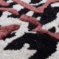 Tapis moderne réversible à motif pied-de-poule bordeaux et noir, rectangulaire, à poils moyens, tufté, en laine et acrylique, pour la décoration du salon