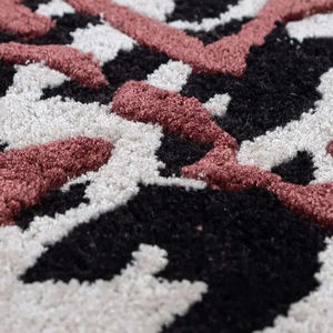 Tapis tufté à la main, motif abstrait pied-de-poule bicolore <span class=keywords><strong>bordeaux</strong></span> et noir, tapis à poils moyens fait main pour la décoration intérieure du salon - Product Image 4
