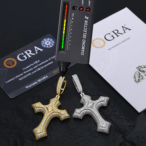 Lab Grown Diamond 925 <b>Silver</b> <b>Cross</b> Pendant Iced Christian <b>Cross</b> <b>Necklace</b> <b>Mens</b> Religious Statement Charm Gold Finish - Product Image 4