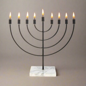 Menorá de metal negro con base de mármol, candelabro de 9 ramas para Hanukkah, candelabro judío moderno, decoración elegante para mesa, centro de mesa festivo. - Product Image 1