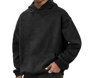 Sweat à capuche homme en coton épais 100% délavé style rétro, coupe oversize confortable avec logo appliqué sur le devant - Product Image 1