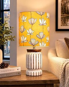 Aqdus Saleem White Ribbed <b>Rustic</b> Round <b>Table</b> Lamp Wooden Base Decorative <b>Bedside</b> Light Vintage Home Decor - Product Image 3