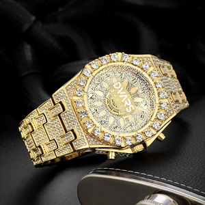Reloj de Lujo Totalmente Negro con Incrustaciones de Cristales para Hombre, con Esfera de Números Árabes, Reloj de Pulsera de Moda Hip Hop con Incrustaciones de Cristales, Cuarzo - Product Image 5