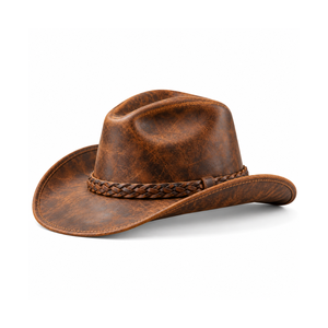 Chapeau de cowboy en cuir brun vintage de qualité supérieure |   Chapeau western à large bord en cuir véritable pour hommes et femmes |   Logo personnalisé en gros pour l'extérieur. - Product Image 3
